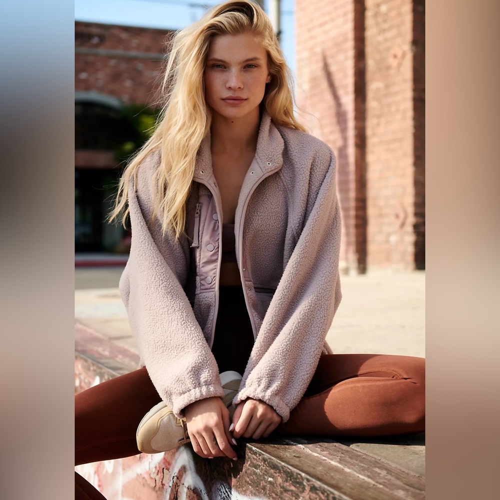 Free People Hit The Slopes Fleece Jacket Mocha Taupe Size XL MSRP NWT